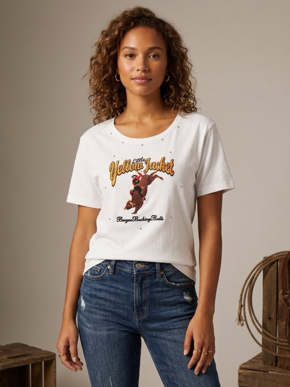 PBR Collectible T Shirt: Little Yellow Jacket, Hall of Fame Bull Vintage
